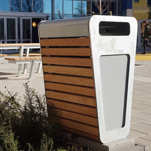 Picnic tables and litter bins at Alkwin College